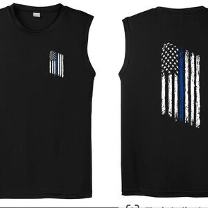 Thin Blue Line Tattered American Flag Police Sleeveless Shirt Size 4XL
